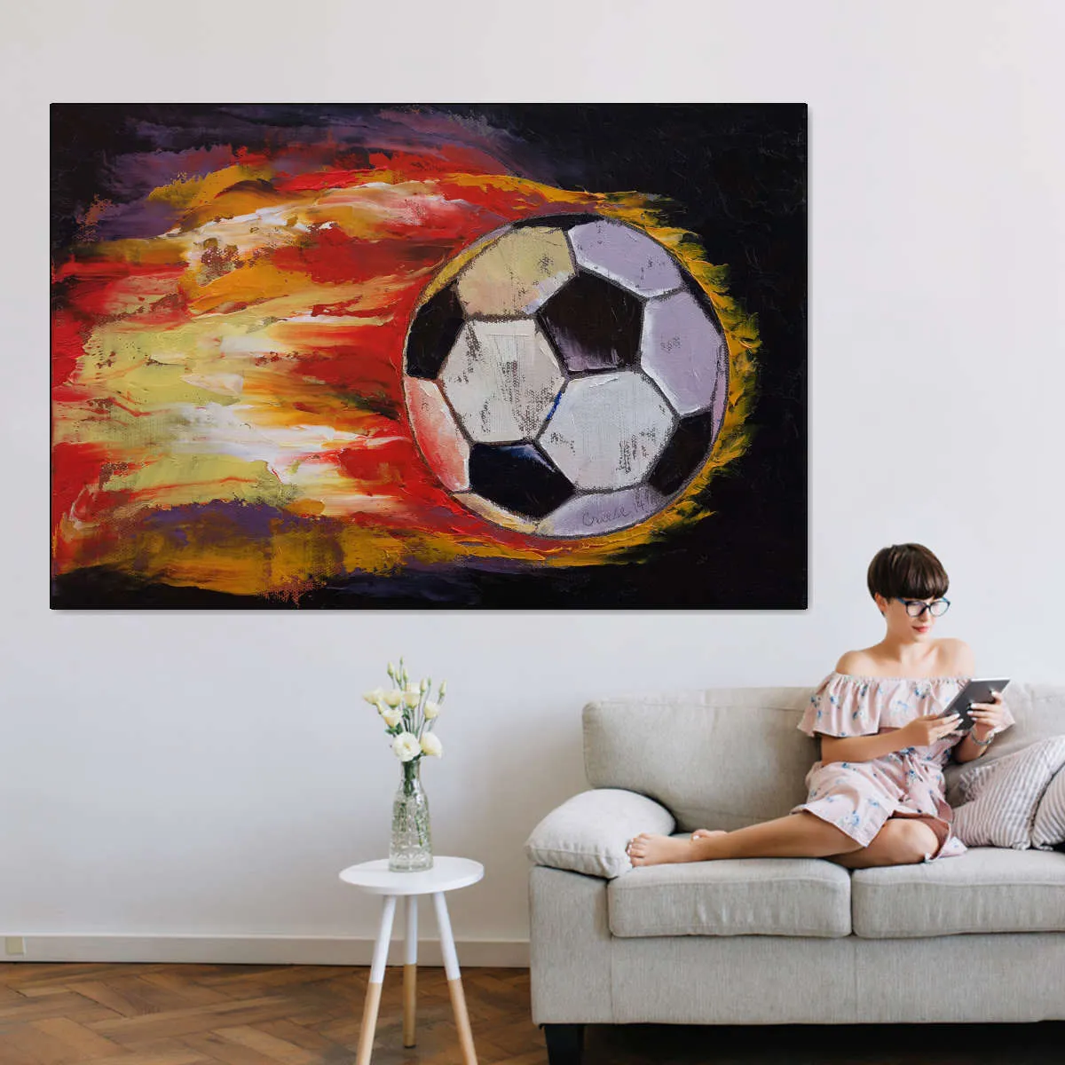 A Blazing Soccer Ball Wall Art