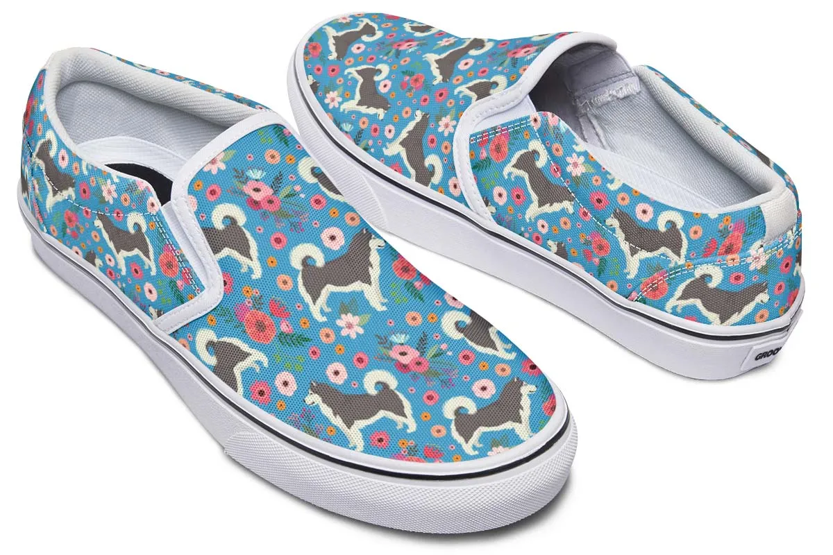 Alaskan Malamute Flower Slip-On Shoes