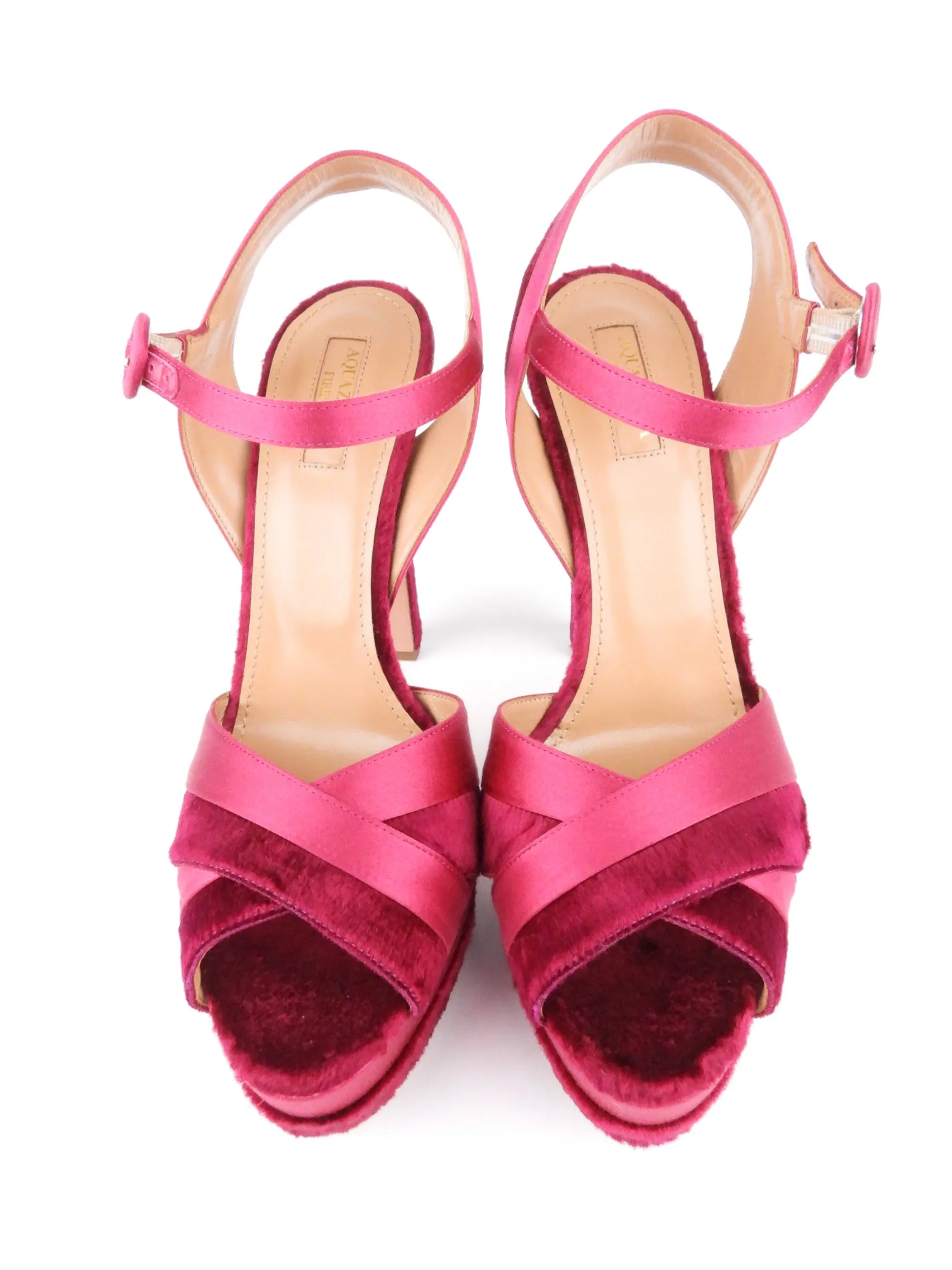 Aquazzura Pink Satin and Velvet Coquette Platform Sandals - 40.5