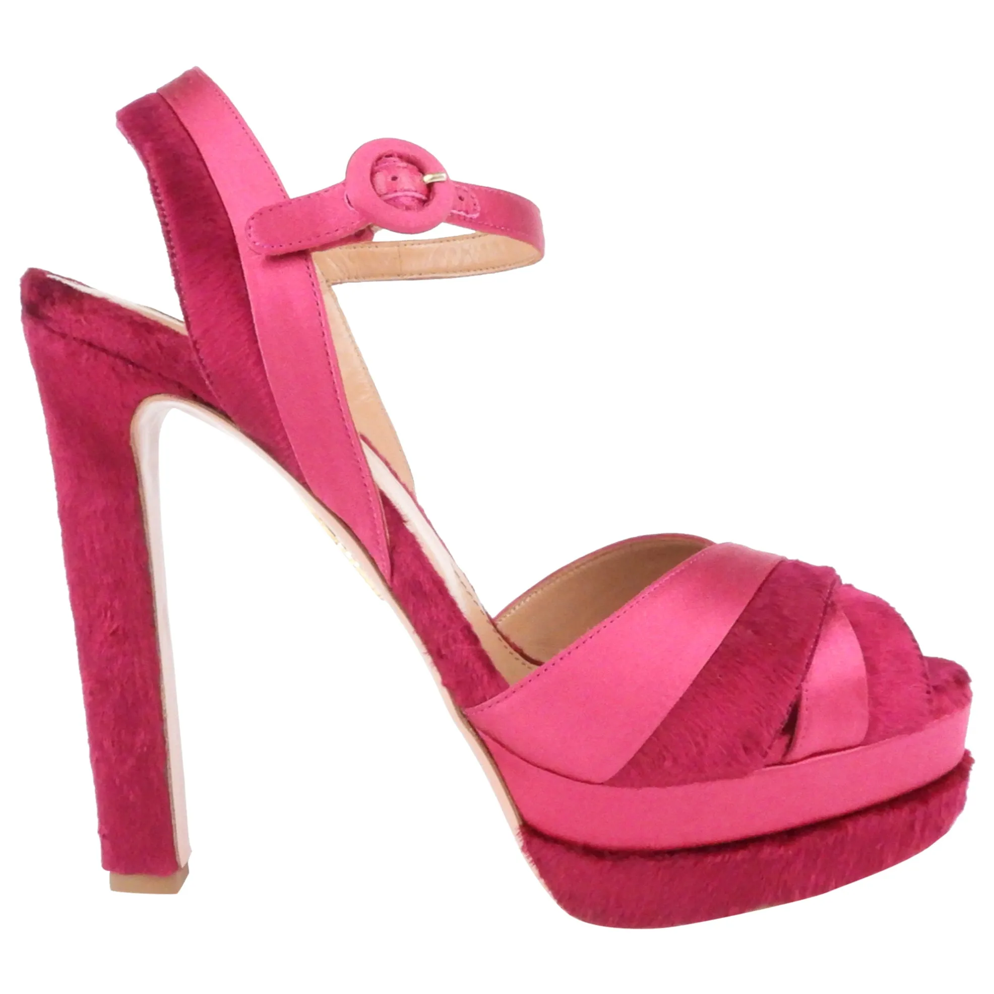 Aquazzura Pink Satin and Velvet Coquette Platform Sandals - 40.5