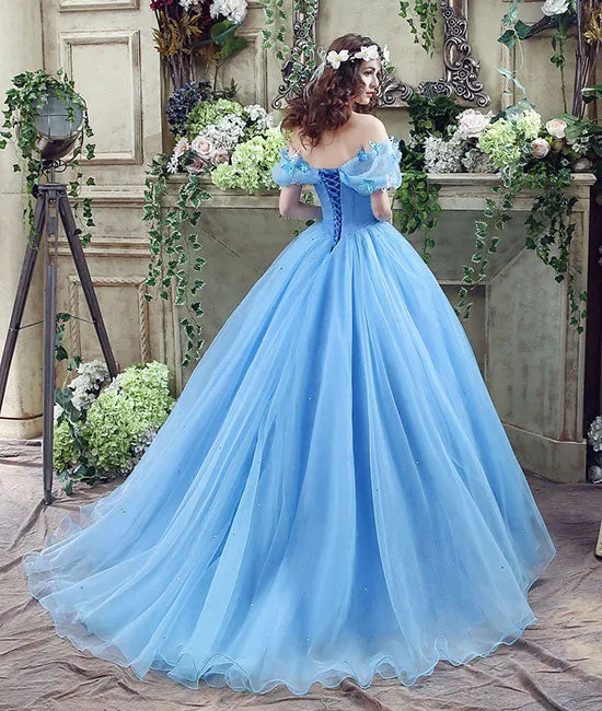 Blue tulle long prom dress, blue tulle long evening dress, sweet 16 dress