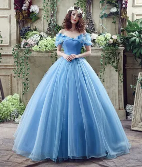 Blue tulle long prom dress, blue tulle long evening dress, sweet 16 dress