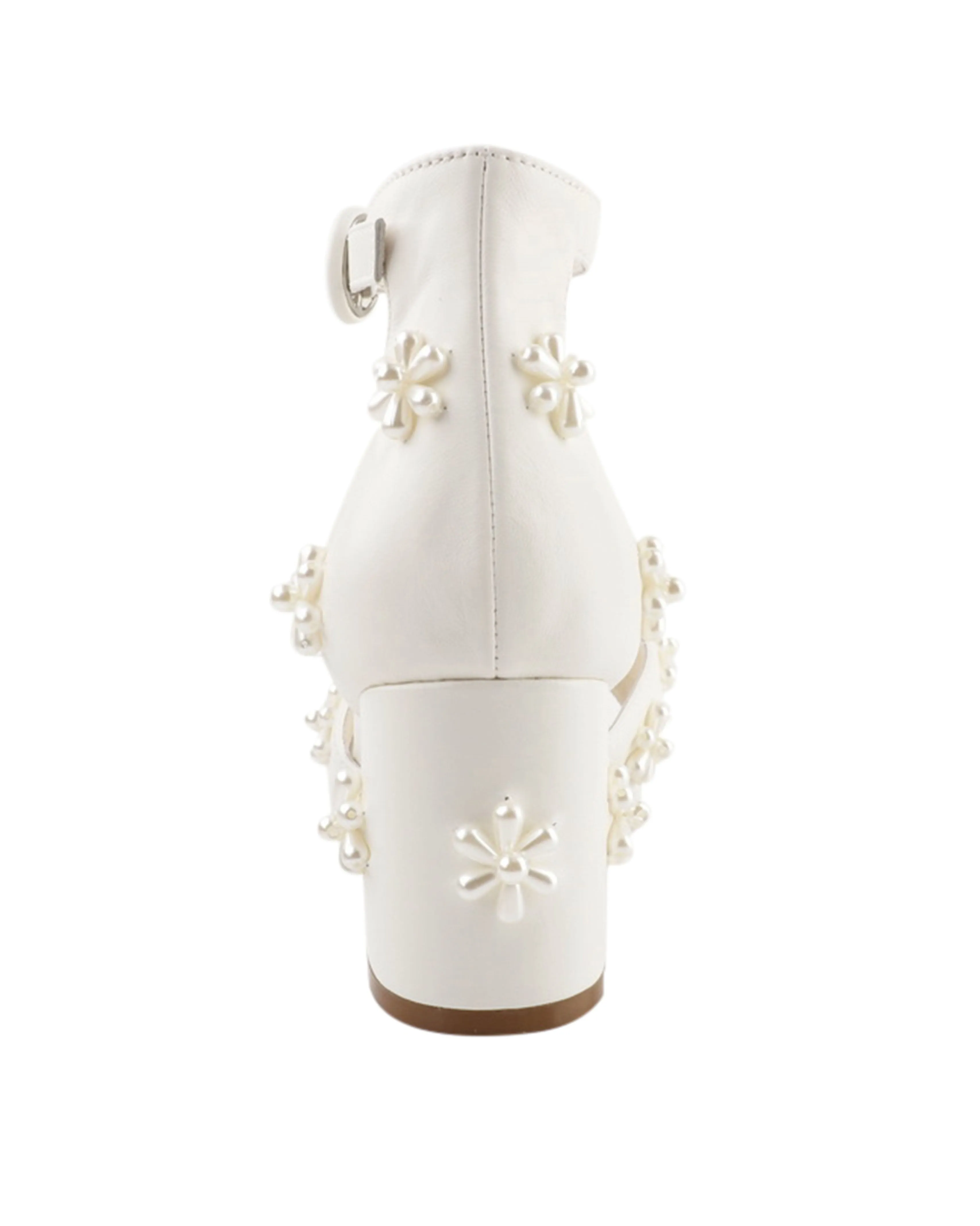 DAISY - IVORY LEATHER PEARL FLOWER HEELS