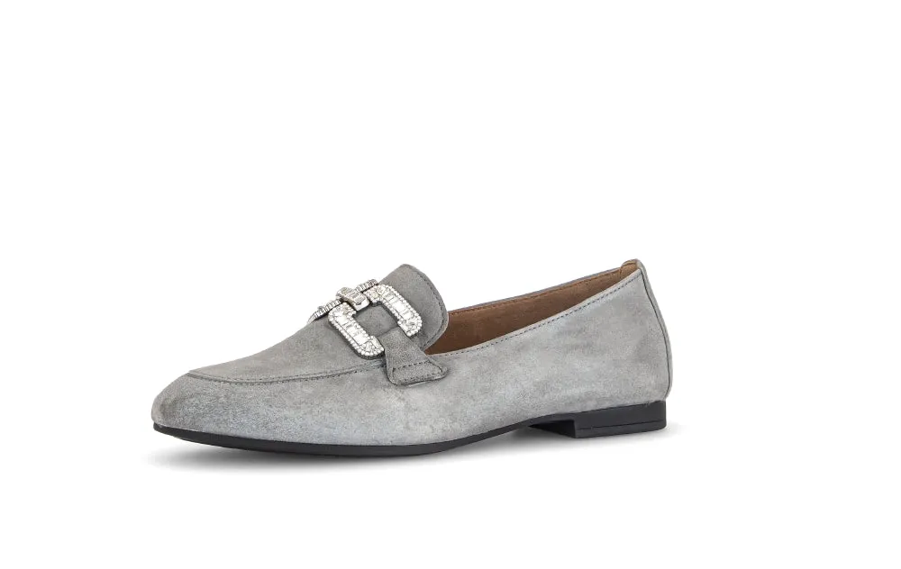 GABOR Grey Suede Loafer with Diamante Buckle 21019