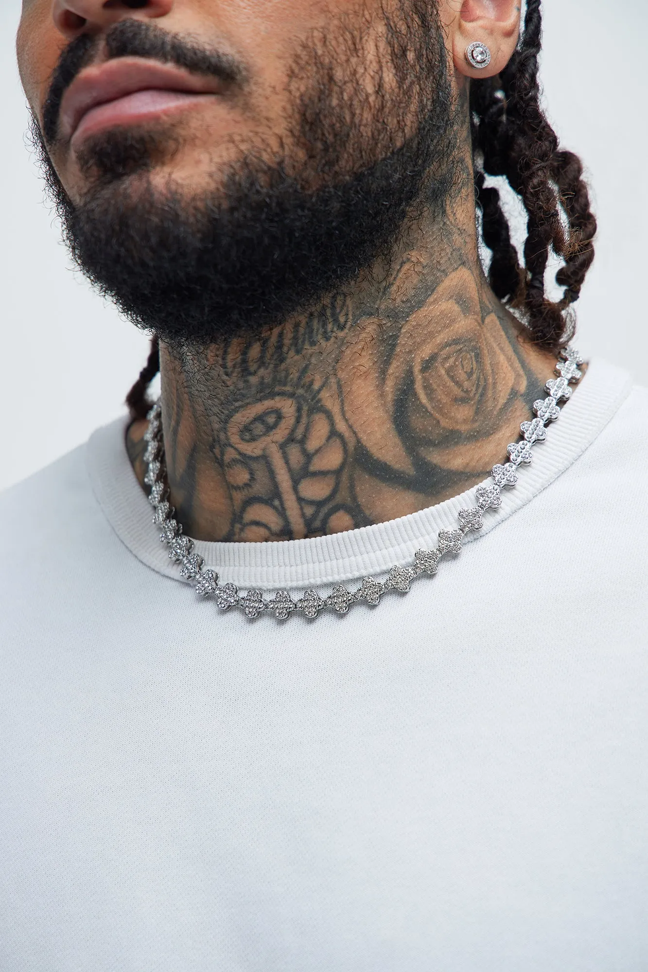 Iced Out Clover Tennis Chain - Silver