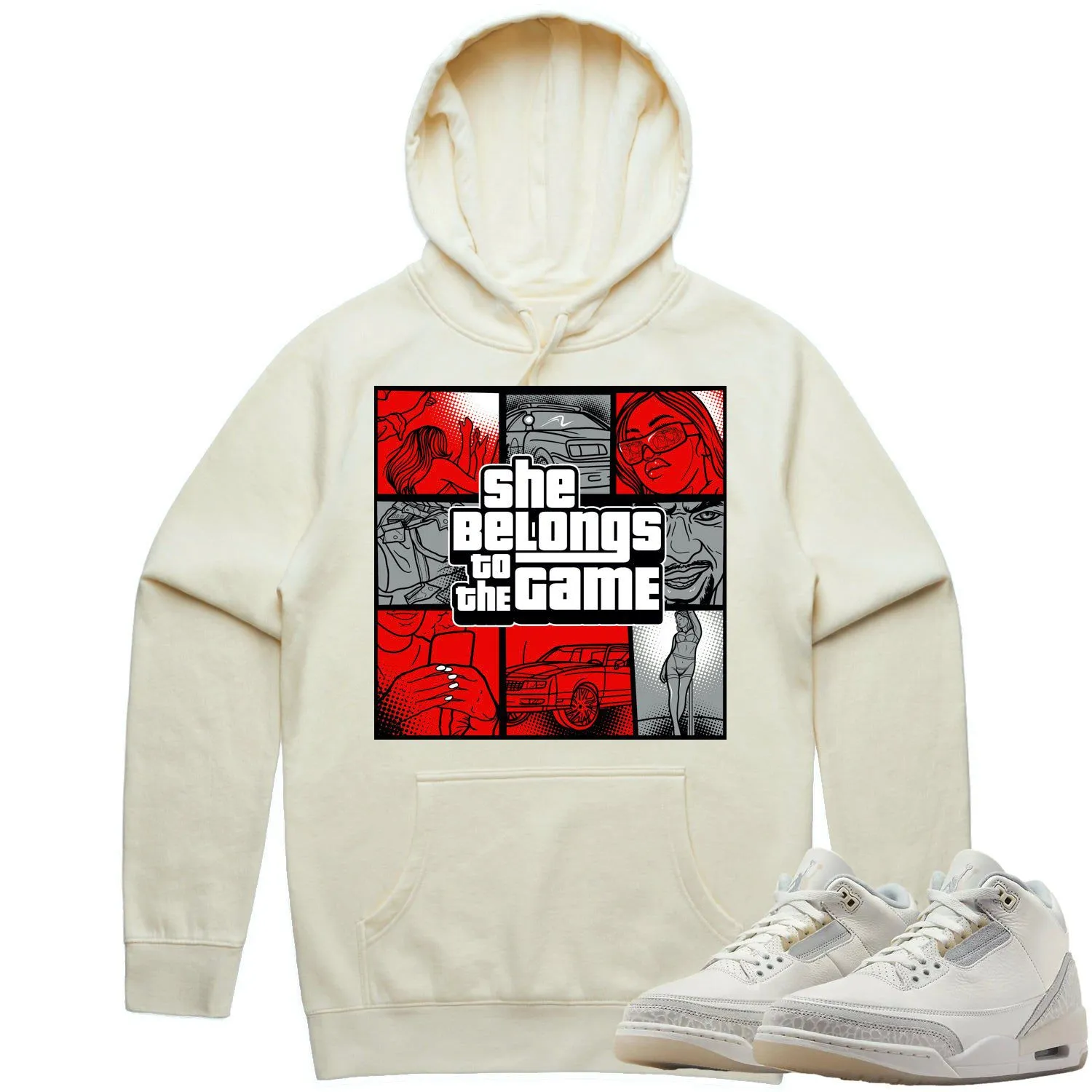 Jordan Retro 3 Craft Ivory 3s Hoodie to Match - RED BELONGS TO THE GAME