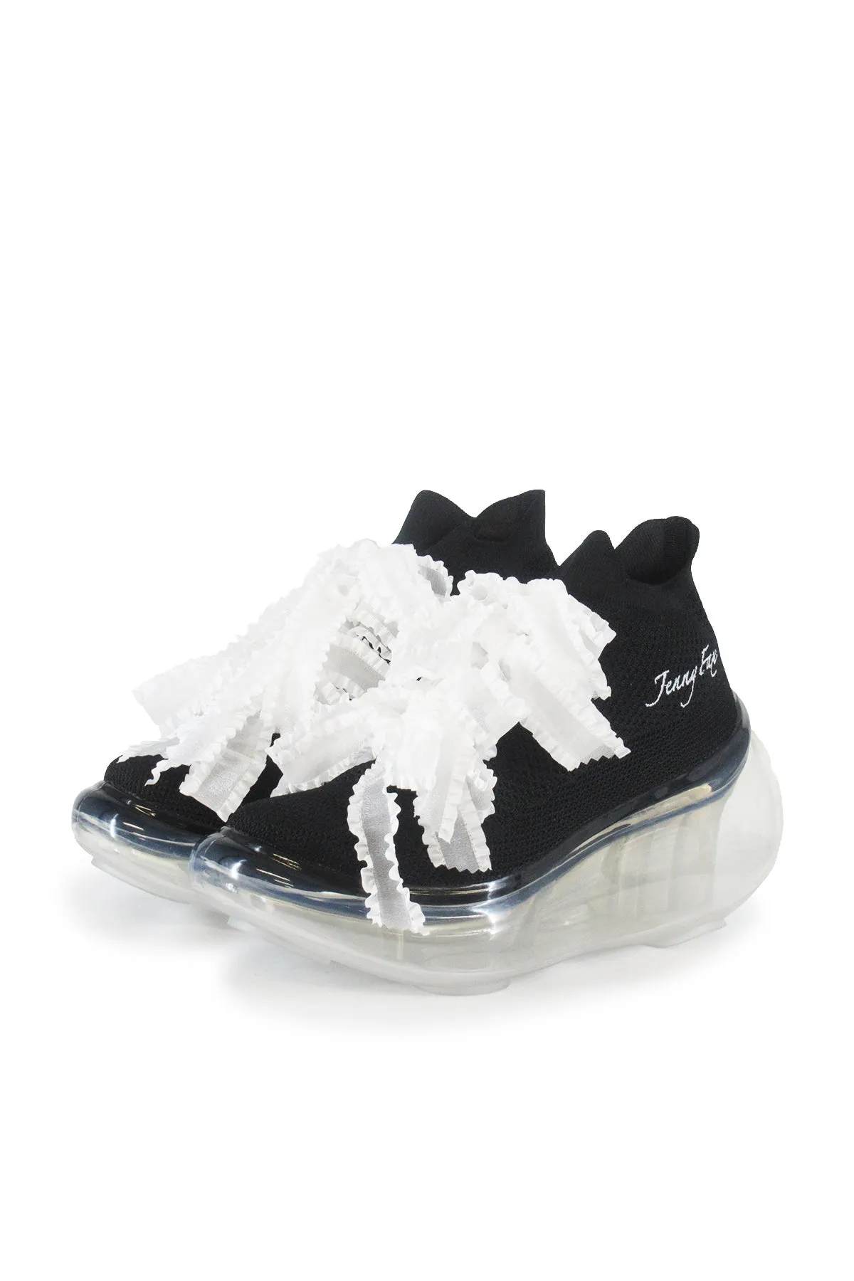 Logo Embroidery Ribbon Shoes / Clear BlackWhite