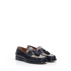 Men's GG Loafer With Tassel In Black Leather & Ebony GG Canvas