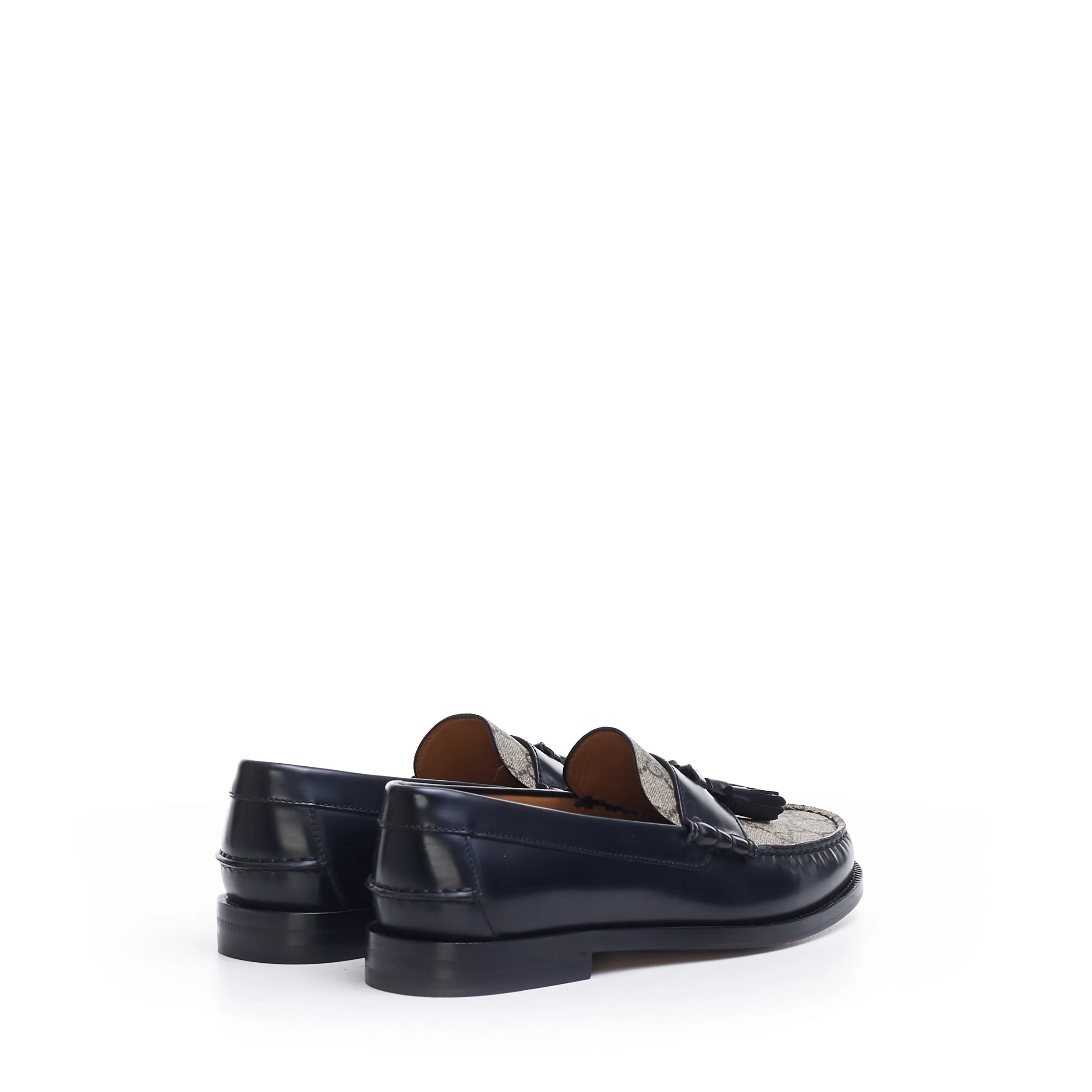 Men's GG Loafer With Tassel In Black Leather & Ebony GG Canvas