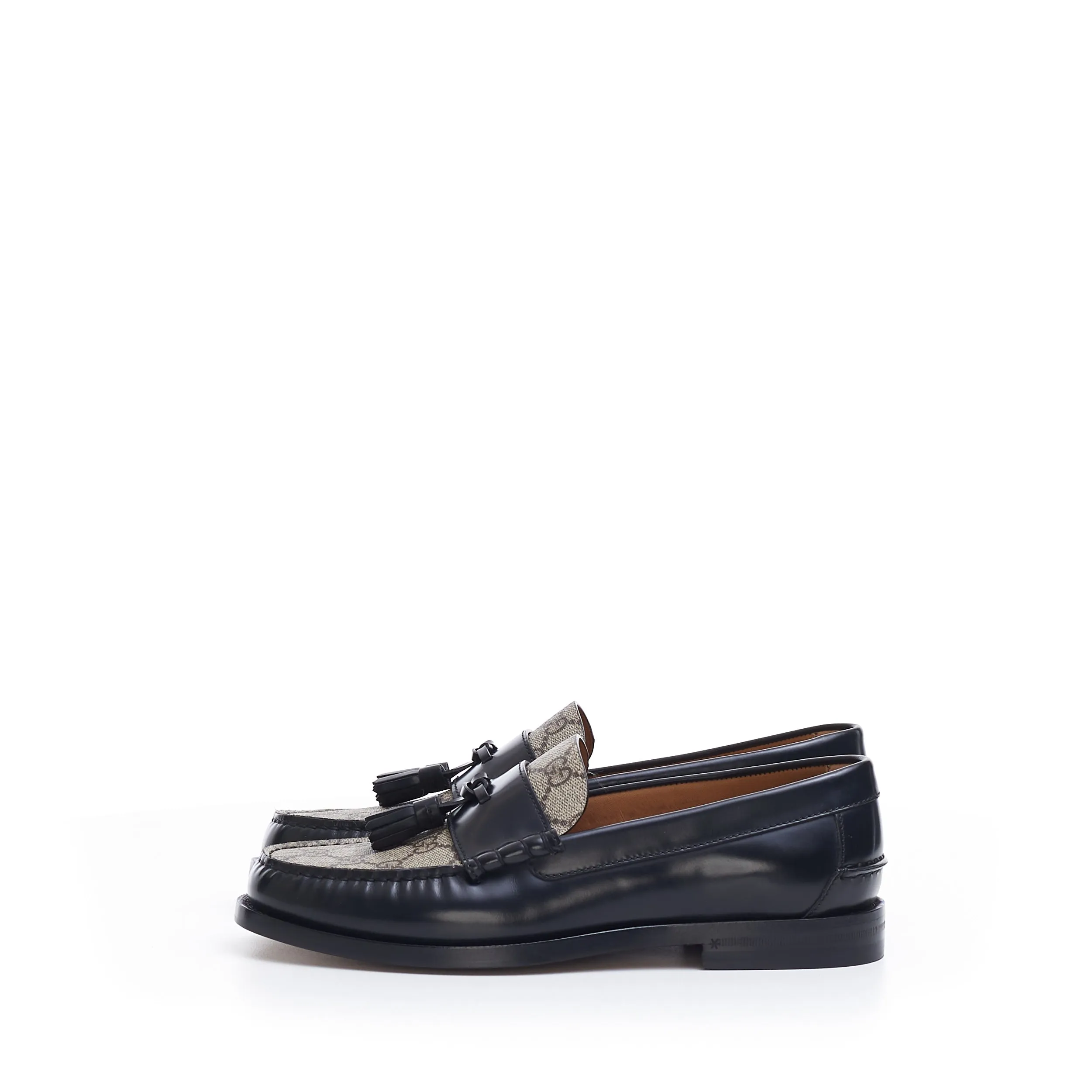 Men's GG Loafer With Tassel In Black Leather & Ebony GG Canvas