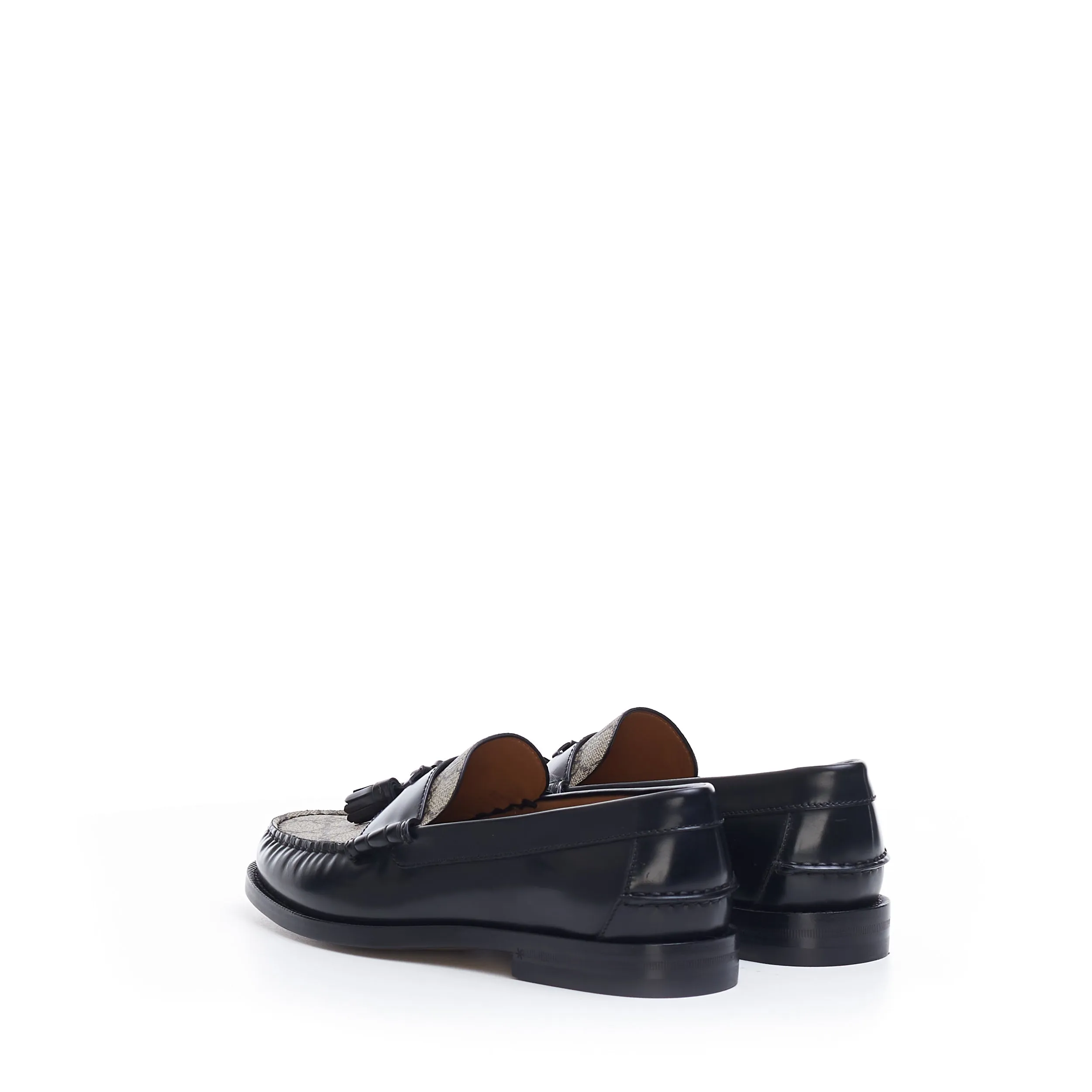 Men's GG Loafer With Tassel In Black Leather & Ebony GG Canvas