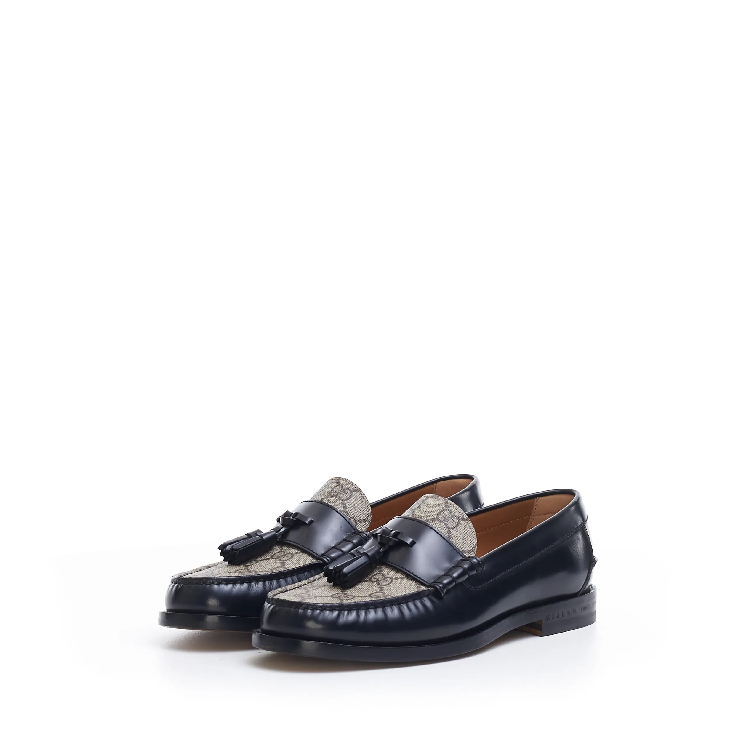 Men's GG Loafer With Tassel In Black Leather & Ebony GG Canvas