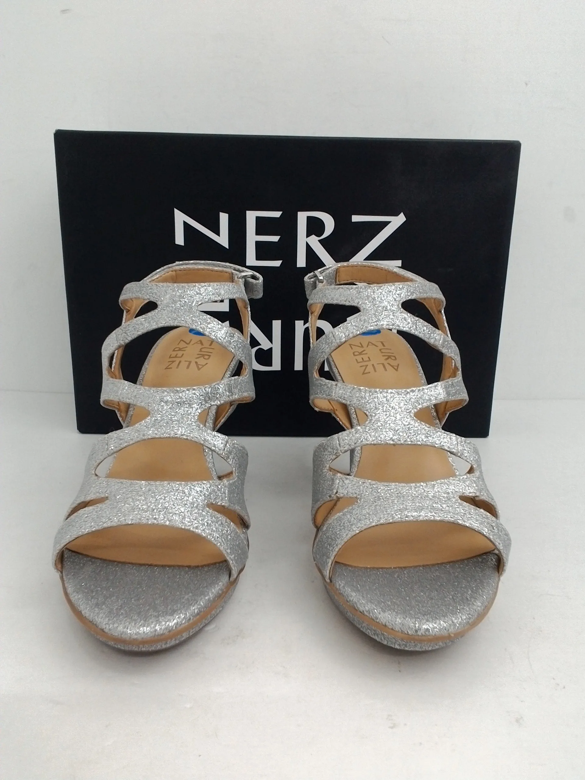 Naturalizer Women's Dianna Silver Glitter Heeled Sandal Size 7 M