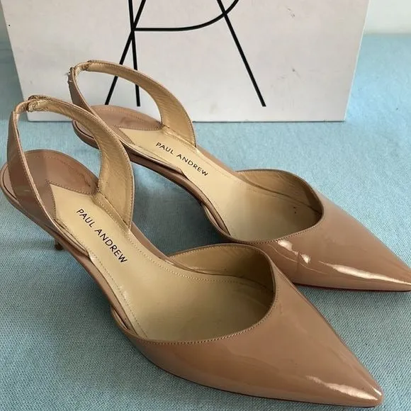 PaulAndrew Tan Patent Sling Back Heels