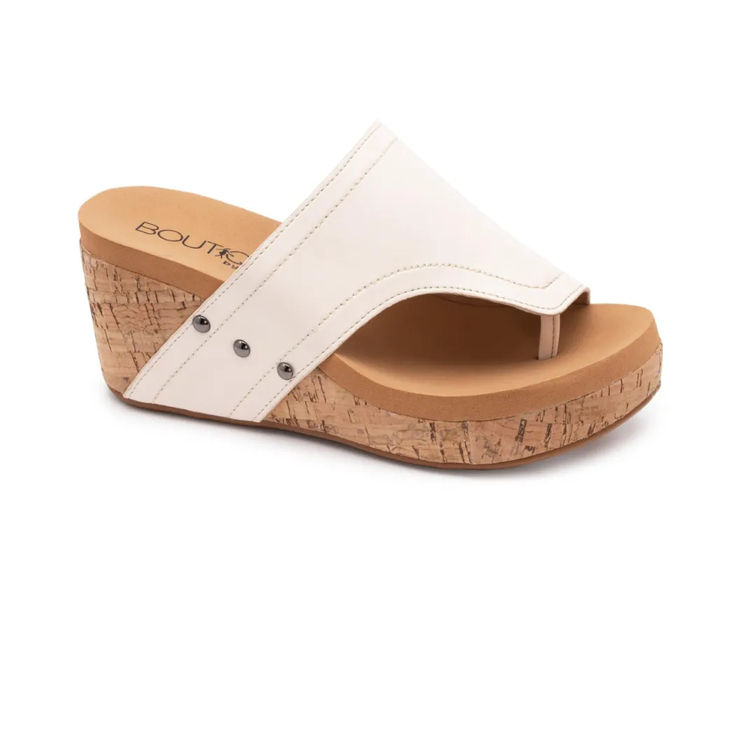 "Flirty" Corky Wedge Sandal (Ivory)