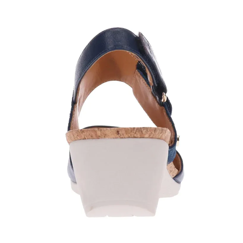 Revere Grenada Blue French/Blue Mosaic Leather Wedge Sandal