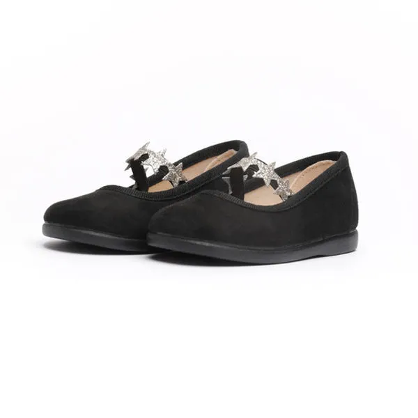 Suede Stars Elastic Mary Janes in Black