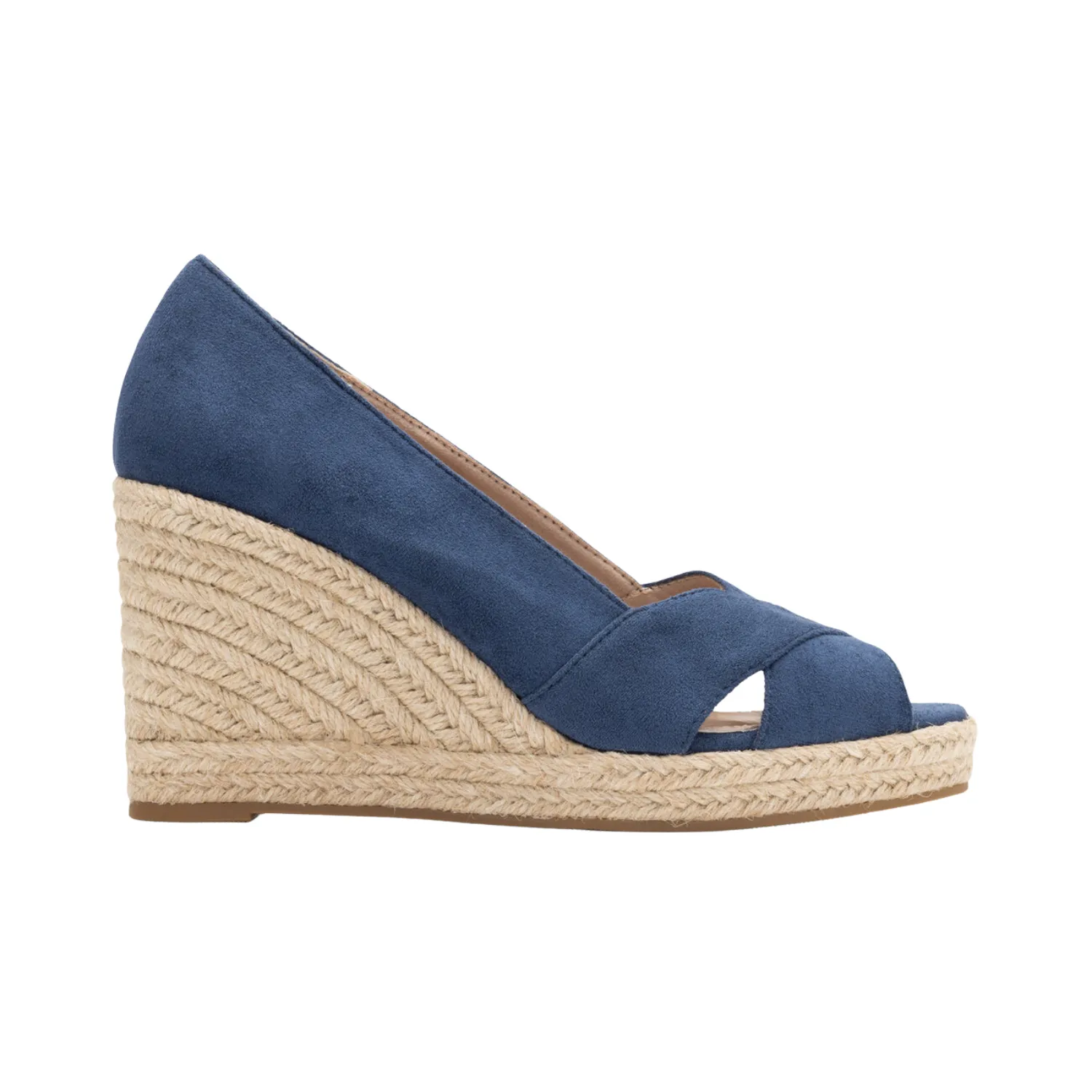 'Vanessa Wu' Leonie Navy Blue Peep-Toe Wedge Sandals