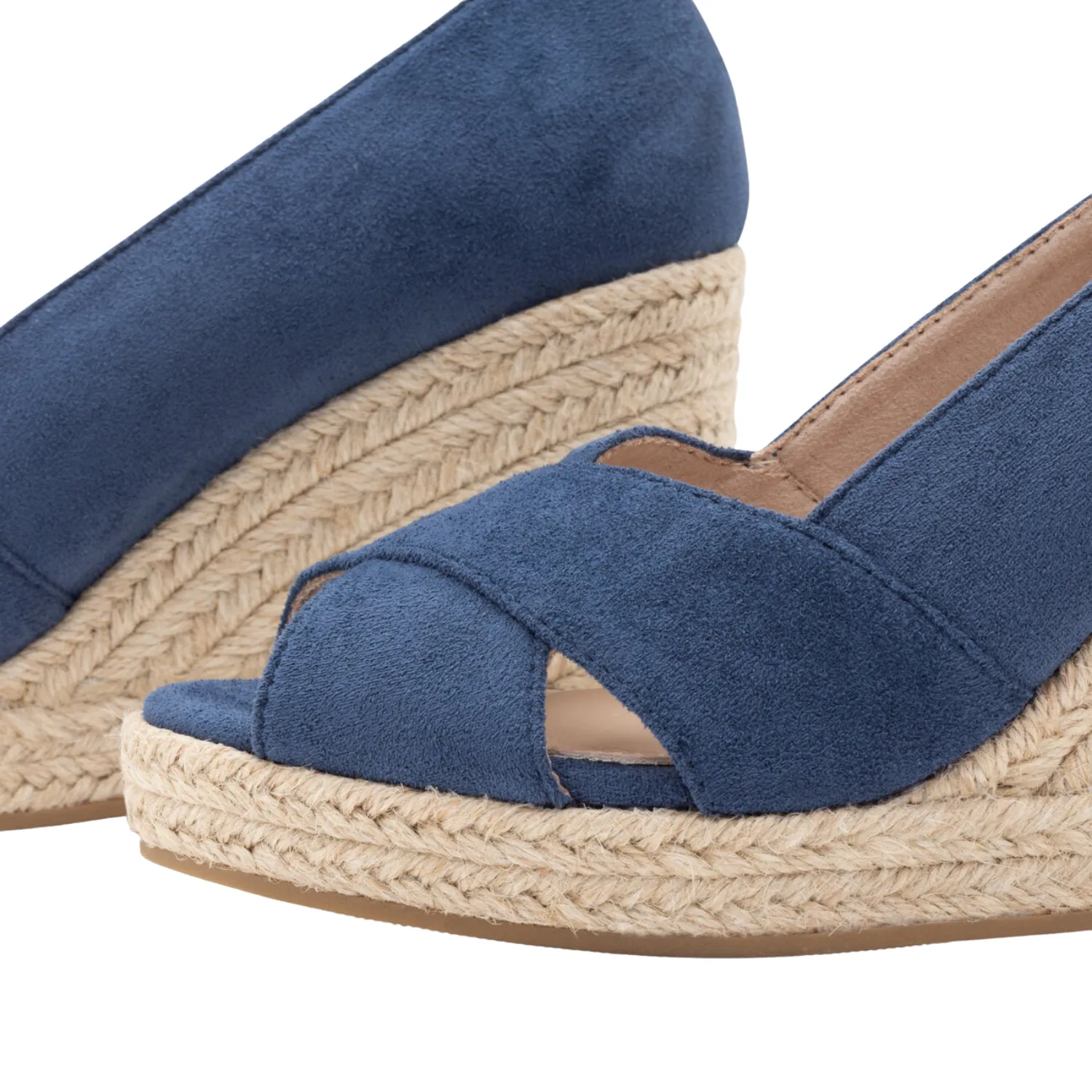 'Vanessa Wu' Leonie Navy Blue Peep-Toe Wedge Sandals