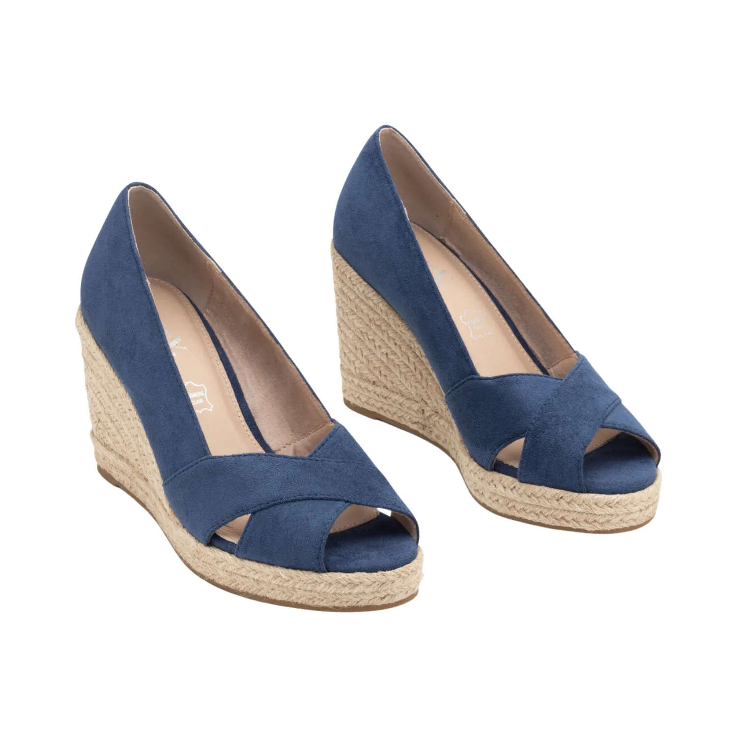 'Vanessa Wu' Leonie Navy Blue Peep-Toe Wedge Sandals